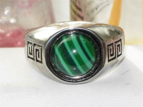 Jewellery Kingdom Pinky Signet Stainless Steel Genuine Stone Mens Malachite Ring (Green) - Jewelry Rings - British D'sire