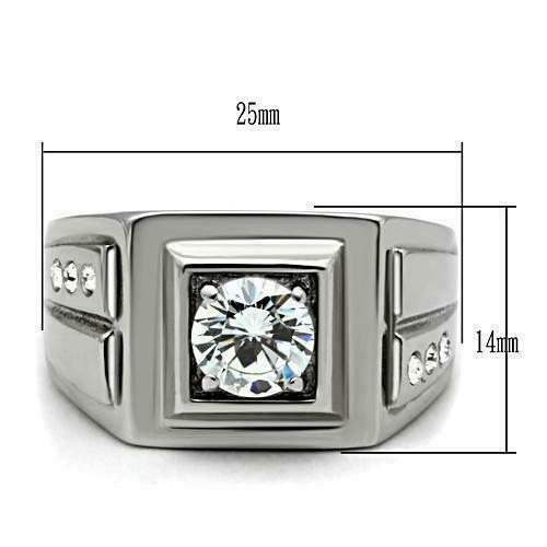Jewellery Kingdom Pinky Solitaire Accents Chunky Stainless Steel Mens Signet Ring (Silver) Secondary image