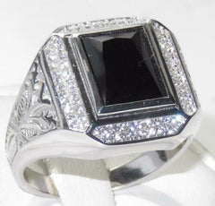 Jewellery Kingdom Pinky Sterling Jet Emerald Cut Stamped Handmade Mens Signet Ring (Black) - Rings - British D'sire