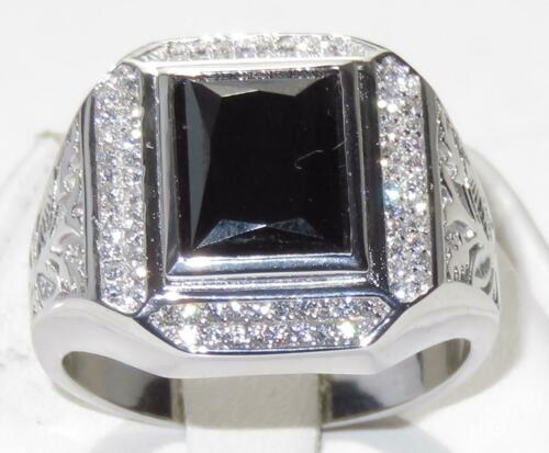 Jewellery Kingdom Pinky Sterling Jet Emerald Cut Stamped Handmade Mens Signet Ring (Black) - Rings - British D'sire