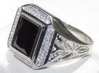 Jewellery Kingdom Pinky Sterling Jet Emerald Cut Stamped Handmade Mens Signet Ring (Black) - Rings - British D'sire
