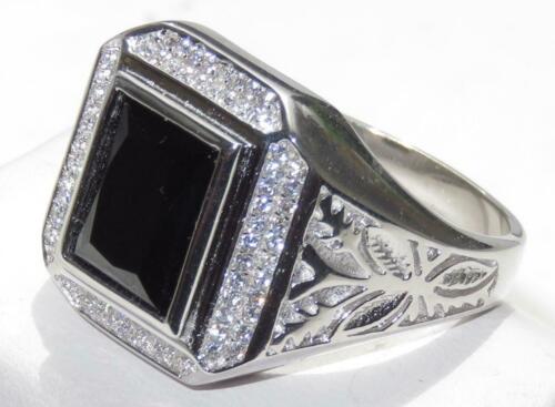 Jewellery Kingdom Pinky Sterling Jet Emerald Cut Stamped Handmade Mens Signet Ring (Black) - Rings - British D'sire