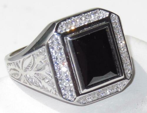 Jewellery Kingdom Pinky Sterling Jet Emerald Cut Stamped Handmade Mens Signet Ring (Black) - Rings - British D'sire