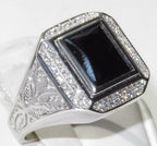 Jewellery Kingdom Pinky Sterling Jet Emerald Cut Stamped Handmade Mens Signet Ring (Black) - Rings - British D'sire