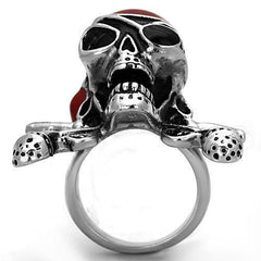 Jewellery Kingdom Pirate Biker Goth Stainless Steel Enamel Goth Mens Skull Ring (Silver & Red) - Rings - British D'sire