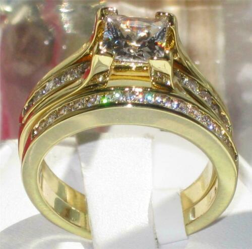Jewellery Kingdom Princess 18KT Steel Wedding Band Engagement Cubic Zirconia 2pcs Ladies Ring set (Gold) - Jewelry Rings - British D'sire