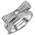 Jewellery Kingdom Princess Bow Engagement Wedding Band Stainless Steel Ring Set (Silver) - Jewelry Rings - British D'sire