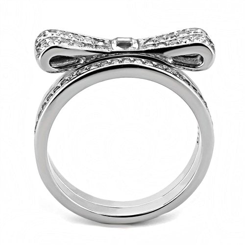 Jewellery Kingdom Princess Bow Engagement Wedding Band Stainless Steel Ring Set (Silver) - Jewelry Rings - British D'sire