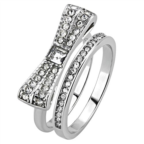 Jewellery Kingdom Princess Bow Engagement Wedding Band Stainless Steel Ring Set Secondary image