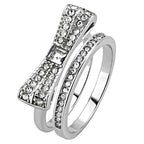 Jewellery Kingdom Princess Bow Engagement Wedding Band Stainless Steel Ring Set (Silver) - Jewelry Rings - British D'sire