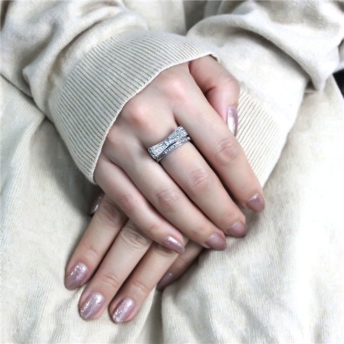 Jewellery Kingdom Princess Bow Engagement Wedding Band Stainless Steel Ring Set (Silver) - Jewelry Rings - British D'sire