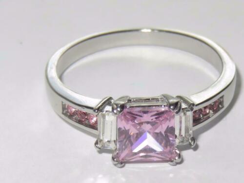 Jewellery Kingdom Princess Cut Cubic Zirconia Stainless Steel Baguettes Ladies Ring (Pink) Secondary image