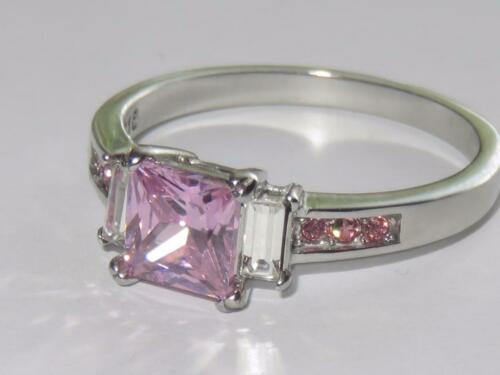 Jewellery Kingdom Princess Cut Cubic Zirconia Stainless Steel Baguettes Ladies Ring (Pink) - Jewelry Rings - British D'sire Main image
