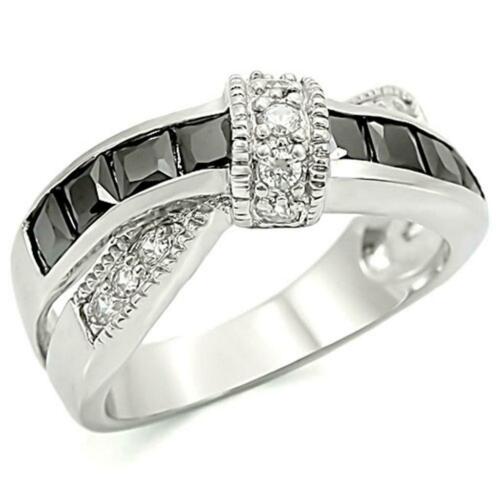 Jewellery Kingdom Princess Cut Cz Black Crossover Silver Ring - Jewelry Rings - British D'sire