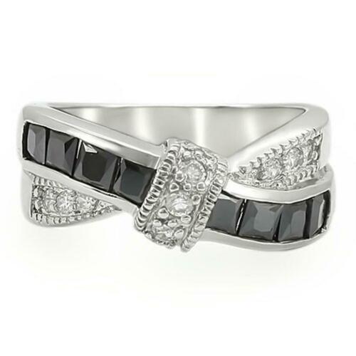 Jewellery Kingdom Princess Cut Cz Black Crossover Silver Ring - Jewelry Rings - British D'sire