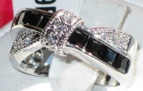 Jewellery Kingdom Princess Cut Cz Black Crossover Silver Ring - Jewelry Rings - British D'sire