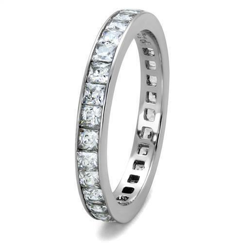 Jewellery Kingdom Princess Cut CZ Stacking Cubic Zirconia 3mm Eternity Band Ring (Silver) - Jewelry Rings - British D'sire