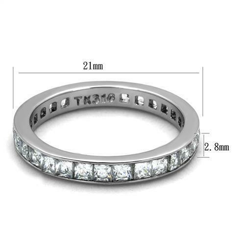 Jewellery Kingdom Princess Cut Stacking Cubic Zirconia 3mm Eternity Band Ring (Silver) Secondary image