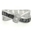 Jewellery Kingdom Princess Cut Jet Simulates CZ Crossover Ladies Stone Ring (Silver & Black) - Jewelry Rings - British D'sire