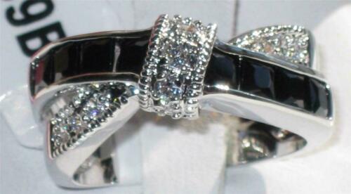 Jewellery Kingdom Princess Cut Jet Simulates Crossover Ladies Stone Ring (Silver & Black) Secondary image