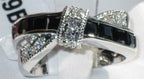 Jewellery Kingdom Princess Cut Jet Simulates CZ Crossover Ladies Stone Ring (Silver & Black) - Jewelry Rings - British D'sire