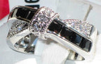 Jewellery Kingdom Princess Cut Jet Simulates CZ Crossover Ladies Stone Ring (Silver & Black) - Jewelry Rings - British D'sire