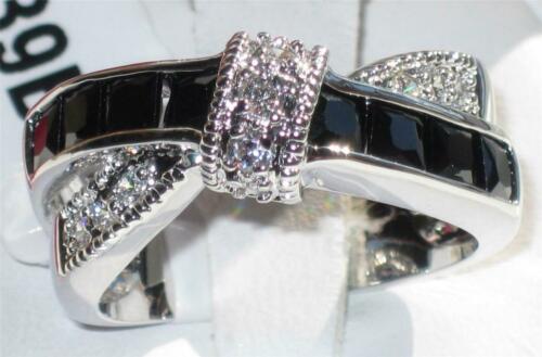 Jewellery Kingdom Princess Cut Jet Simulates CZ Crossover Ladies Stone Ring (Silver & Black) - Jewelry Rings - British D'sire