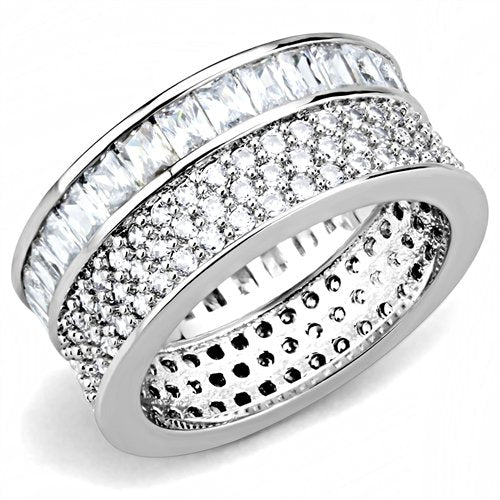 Jewellery Kingdom Princess Cut Pave Rhodium Wide Sparkling Ladies cz Band Ring (Silver) - Jewelry Rings - British D'sire Main image