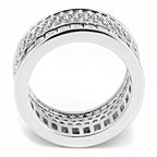 Jewellery Kingdom Princess Cut Pave Rhodium Wide Sparkling Ladies cz Band Ring (Silver) - Jewelry Rings - British D'sire