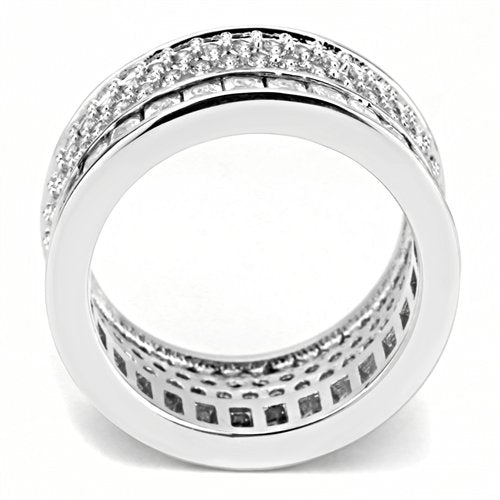 Jewellery Kingdom Princess Cut Pave Rhodium Wide Sparkling Ladies cz Band Ring (Silver) - Jewelry Rings - British D'sire