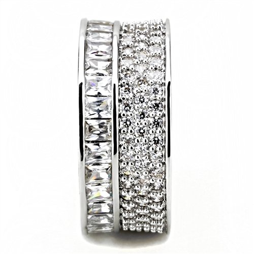 Jewellery Kingdom Princess Cut Pave Rhodium Wide Sparkling Ladies cz Band Ring (Silver) - Jewelry Rings - British D'sire