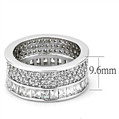 Jewellery Kingdom Princess Cut Pave Rhodium Wide Sparkling Ladies cz Band Ring (Silver) - Jewelry Rings - British D'sire
