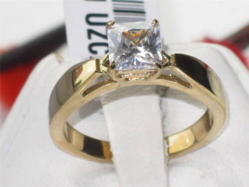 Jewellery Kingdom Princess Cut Solitaire Simulated Diamond Engagement Steel 18kt Ring (Gold) - Jewelry Rings - British D'sire