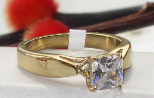Jewellery Kingdom Princess Cut Solitaire Simulated Diamond Engagement Steel 18kt Ring (Gold) - Jewelry Rings - British D'sire