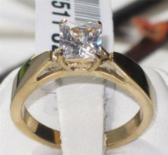 Jewellery Kingdom Princess Cut Solitaire Simulated Diamond Engagement Steel 18kt Ring (Gold) - Jewelry Rings - British D'sire