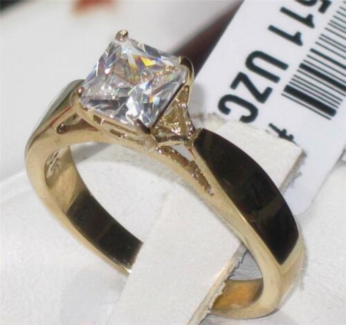 Jewellery Kingdom Princess Cut Solitaire Simulated Diamond Engagement Steel 18kt Ring (Gold) - Jewelry Rings - British D'sire