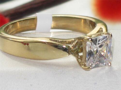 Jewellery Kingdom Princess Cut Solitaire Simulated Diamond Engagement Steel 18kt Ring (Gold) - Jewelry Rings - British D'sire