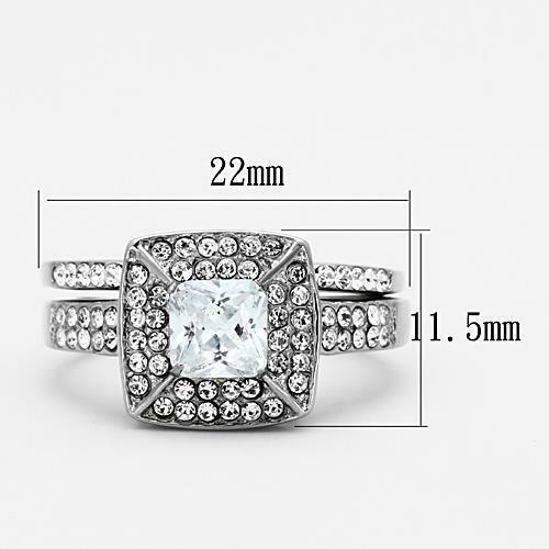 Jewellery Kingdom Princess Cut Wedding Band Stainless Steel CZ Silver Engagement Ring Set - Jewelry Rings - British D'sire