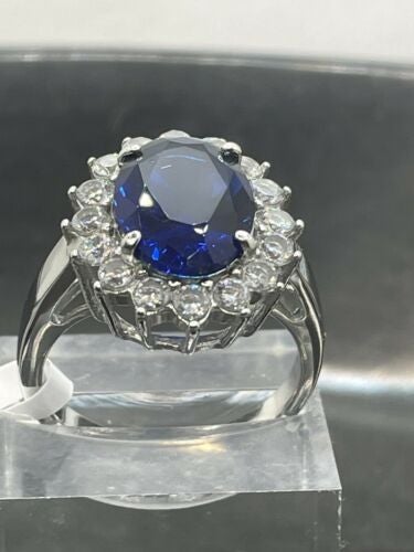 Jewellery Kingdom Princess Diana Oval Dress Middleton Cubic Zirconia Sapphire Ring (Silver& Blue) - Rings - British D'sire