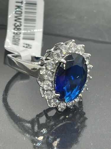 Jewellery Kingdom Princess Diana Oval Dress Middleton Cubic Zirconia Sapphire Ring (Silver& Blue) - Rings - British D'sire