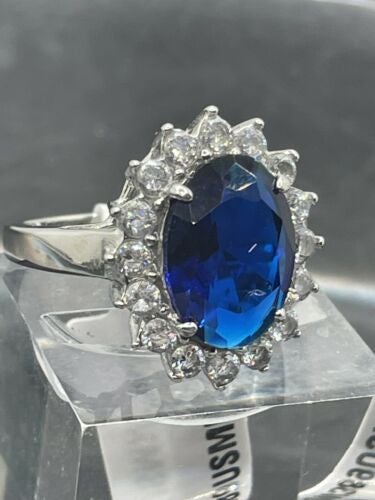 Jewellery Kingdom Princess Diana Oval Dress Middleton Cubic Zirconia Sapphire Ring (Silver& Blue) - Rings - British D'sire