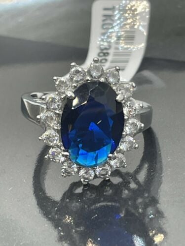 Jewellery Kingdom Princess Diana Oval Dress Middleton Cubic Zirconia Sapphire Ring (Silver& Blue) - Rings - British D'sire