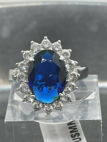 Jewellery Kingdom Princess Diana Oval Dress Middleton Cubic Zirconia Sapphire Ring (Silver& Blue) - Rings - British D'sire