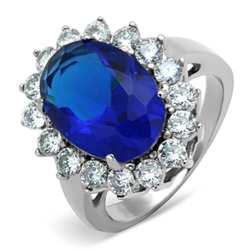 Jewellery Kingdom Princess Diana Oval Dress Middleton Cubic Zirconia Sapphire Ring (Silver& Blue) - Rings - British D'sire