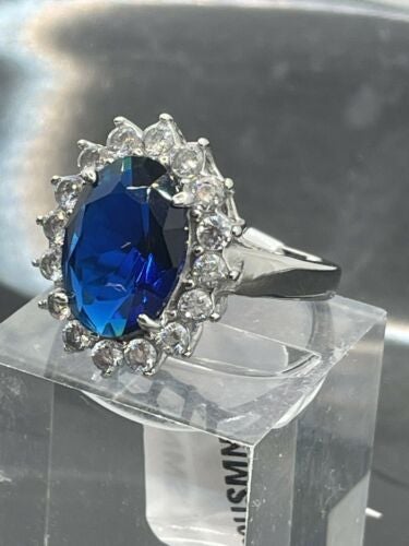 Jewellery Kingdom Princess Diana Oval Dress Middleton Cubic Zirconia Sapphire Ring (Silver& Blue) - Rings - British D'sire