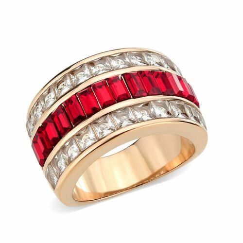 Jewellery Kingdom Princess Emerald Ruby Steel Cubic Zirconia Ladies Ring (Red & Rose Gold) - Jewelry Rings - British D'sire Main image