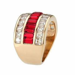 Jewellery Kingdom Princess Emerald Ruby Steel Cubic Zirconia Ladies Ring (Red & Rose Gold) - Jewelry Rings - British D'sire