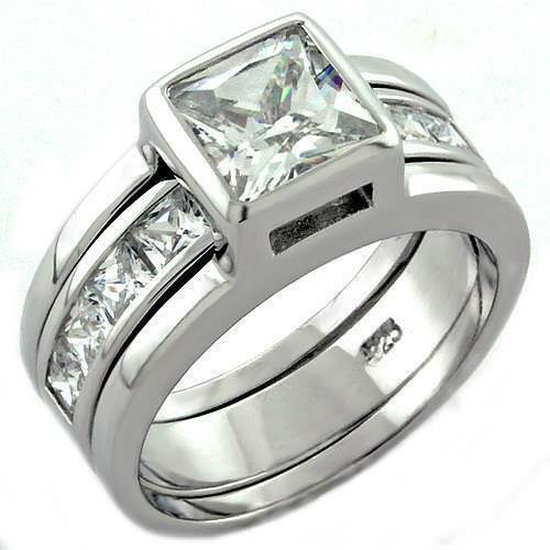 Jewellery Kingdom Princess Engagement Simulated Diamond Sterling Silver Bands Ring Set - Jewelry Rings - British D'sire Main image