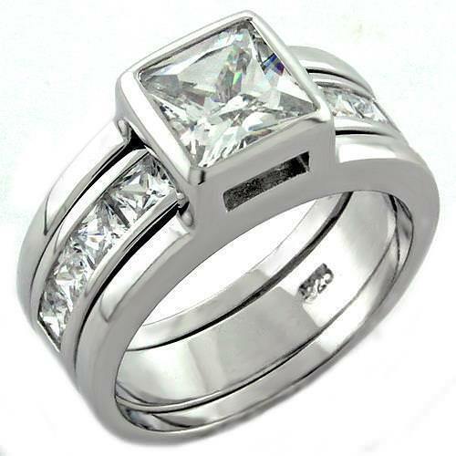Jewellery Kingdom Princess Engagement Simulated Diamond Sterling Silver Bands Ring Set - Jewelry Rings - British D'sire