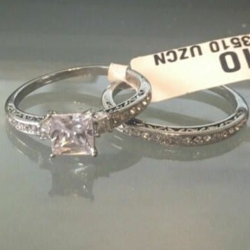 Jewellery Kingdom Princess Engagement Wedding Band Cubic Zirconia Stainless Steel Ladies Ring Set Secondary image